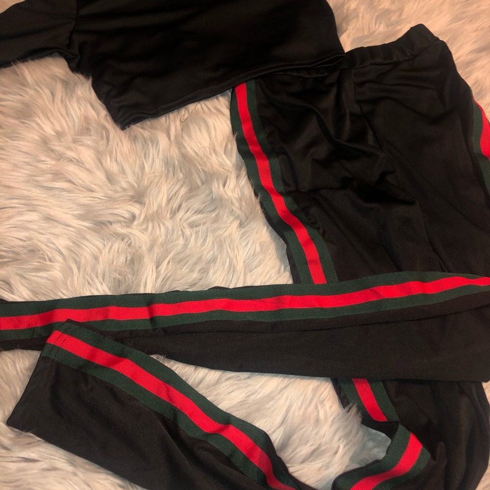 Black Green and Red Legging and Crop Top set